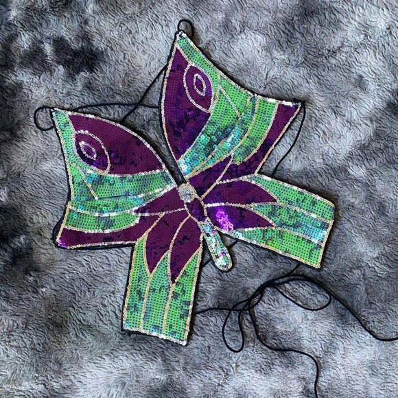 Dolls Kill Tops - Butterfly Babe Shimmer Sequin Top